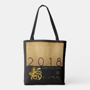 Bolsa Tote Padrão japonês Cachorro Dourado Ano 2018 B Saco de