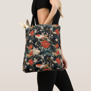 Bolsa Tote Padrão Japonês de Peixes Koi Insoltos