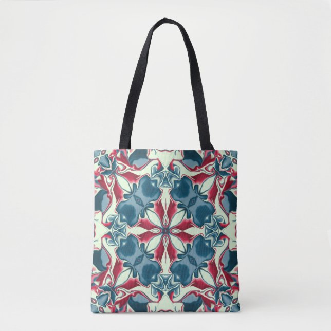 Bolsa Tote Padrão Kaleidoscópio Vermelho e Azul #1 (Frente)