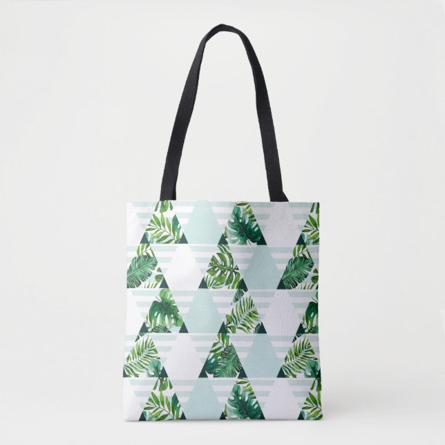 Bolsa Tote Padrão legal de triângulos tropicais verdes (Frente)