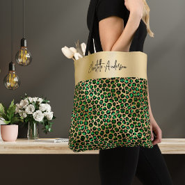 Bolsa Tote Padrão leopardo - assinatura esmeralda de ouro ver