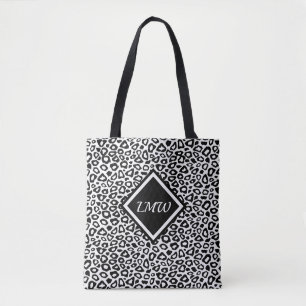 Bolsa Tote Padrão-leopardo preto e branco - Monograma