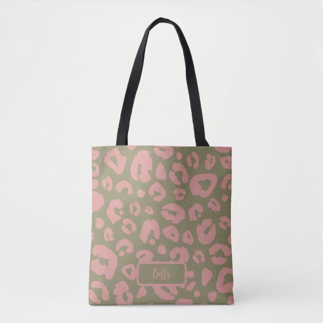 Bolsa Tote Padrão-Leopardo Rosa e Verde (Frente)