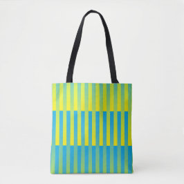 Bolsa Tote Padrão Listrado Azul Amarelo Verde