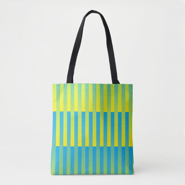 Bolsa Tote Padrão Listrado Azul Amarelo Verde (Frente)