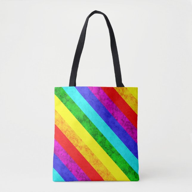 Bolsa Tote Padrão listrado com linha de arco-íris multicolora (Frente)