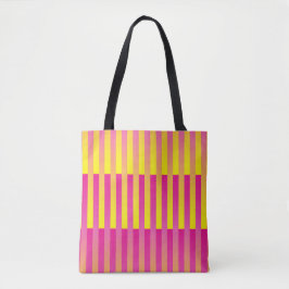 Bolsa Tote Padrão Listrado Laranja Amarelo Rosa