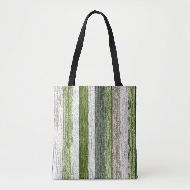 Bolsa Tote Padrão Listrado Verde e Creme (Frente)