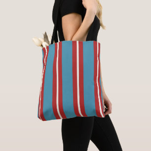 Bolsa Tote Padrão Listrado Vermelho e Azul Vibrante Design Mo