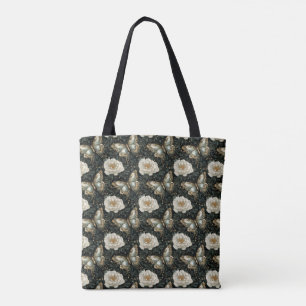 Bolsa Tote Padrão Luxuoso Floral e Borboleta Invisível