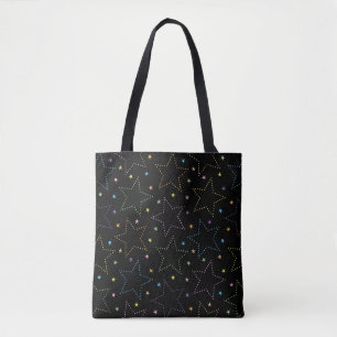 Bolsa Tote Padrão mágico colorido do céu noturno estrelado