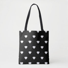 Bolsa Tote Padrão Minimalista do Coração Negro e Branco