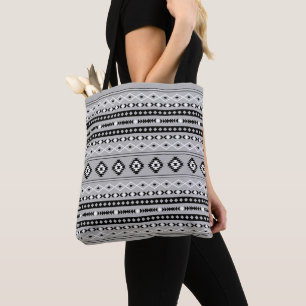 Bolsa Tote Padrão Mista de Cinzas Brancas Aztec Pretas