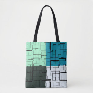 Bolsa Tote Padrão Moderno Azul Azul Aqua Azul-Teal Branco do
