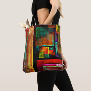 Bolsa Tote Padrão Moderno de Abstrato de Arte Quadrados Color