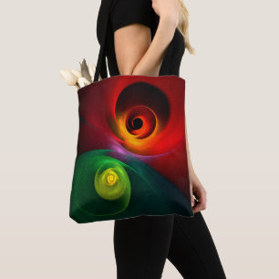 Bolsa Tote Padrão Moderno de Abstrato de Arte Yin Yang Verde