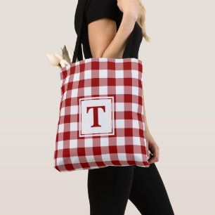 Bolsa Tote Padrão Moderno de Gingham Vermelho e Branco