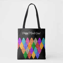 Bolsa Tote Padrão Moderno de Harlequim Mardi Gras Espelhante