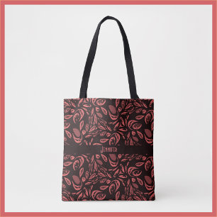 Bolsa Tote Padrão Moderno Preto, Vermelho Quente