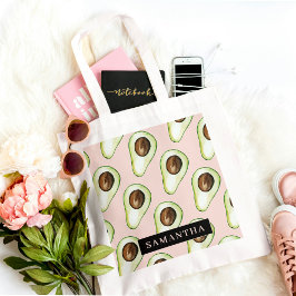 Bolsa Tote Padrão Moderno Rosa E Verde Avocado Com Nome