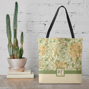 Bolsa Tote Padrão Monograma de Fita de Honeysuckle