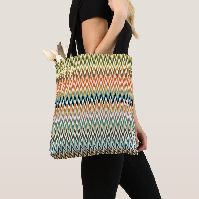 Bolsa Tote Padrão multicolorido Zigzag (Close Up)