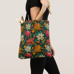 Bolsa Tote Padrão Natalino de Citrino Festivo e Floral de Inv