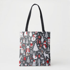 Bolsa Tote Padrão natalino papais noeis de neve cinza decadên