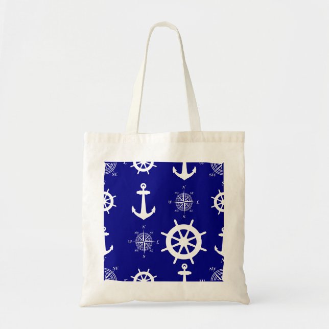 Bolsa Tote Padrão Náutico Azul marinho (Frente)