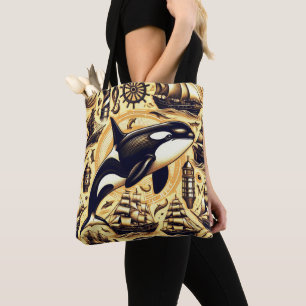 Bolsa Tote Padrão Náutico Vintage Orca