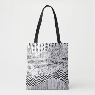 Bolsa Tote Padrão ondulado preto e branco. Ornamento desenha
