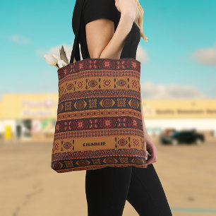 Bolsa Tote Padrão Ornamental Moderno Terracotta Tribal