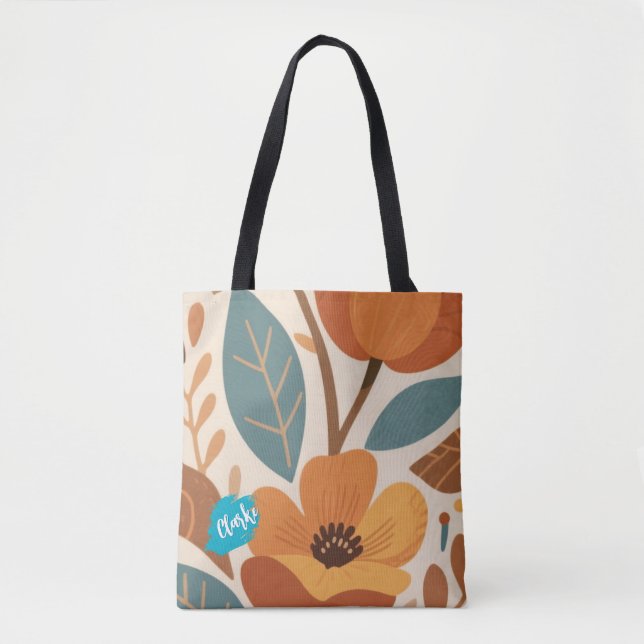Bolsa Tote Padrão Outono Terracota & Teal (Frente)
