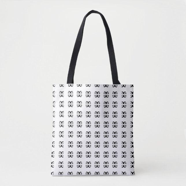 Bolsa Tote Padrão oval abstrato moderno em preto e branco (Frente)