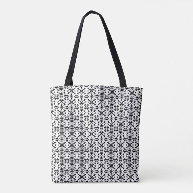 Bolsa Tote Padrão Oval preto e branco moderno e elegante (Verso)