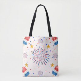 Bolsa Tote Padrão Patriótico de Pop de Gelo e Fireworks | Ver