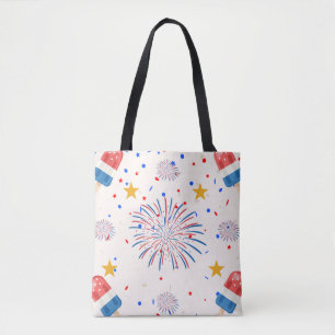 Bolsa Tote Padrão Patriótico de Pop de Gelo e Fireworks Ver