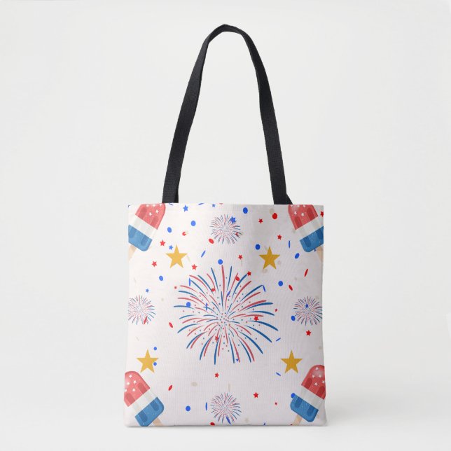 Bolsa Tote Padrão Patriótico de Pop de Gelo e Fireworks | Ver (Frente)