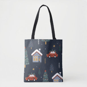 Bolsa Tote Padrão perfeito de Natal com árvore de natal, ca