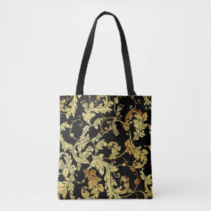 Bolsa Tote Padrão perfeito do ouro de luxo. Fundo floral