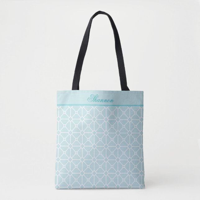 Bolsa Tote Padrão Personalizado Branca e Teal Moderno (Frente)