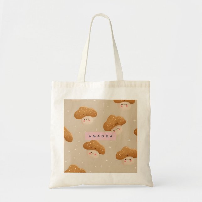 Bolsa Tote Padrão Personalizado de Cogumelo Sorridente (Frente)