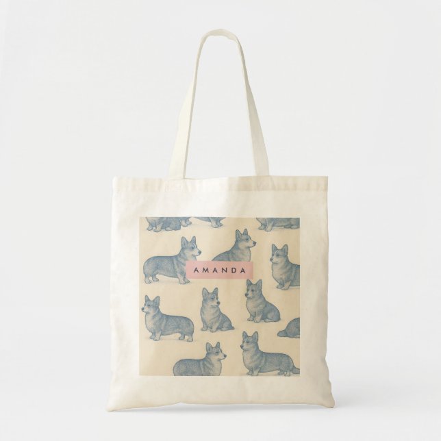 Bolsa Tote Padrão Personalizado de Corgi Adorável (Frente)