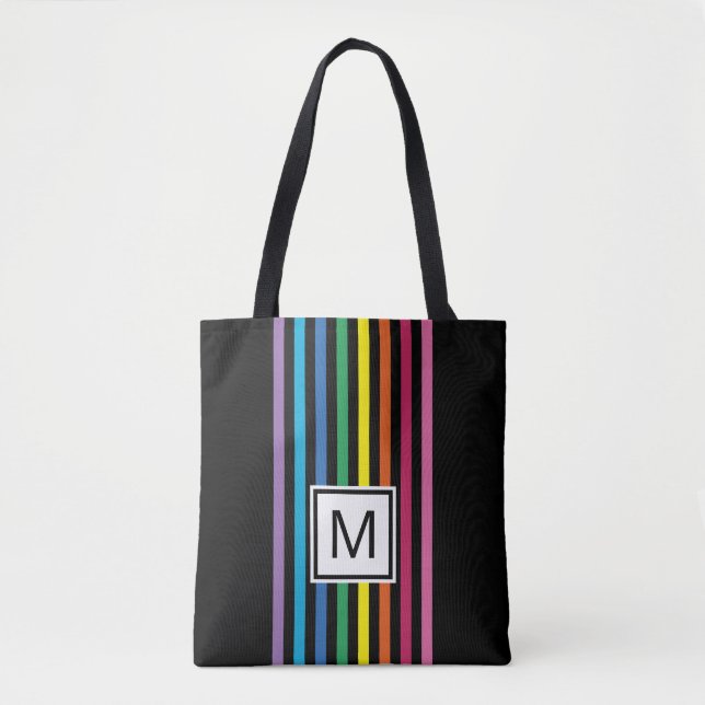 Bolsa Tote Padrão Personalizado de Listras de Arco-Íris (Frente)