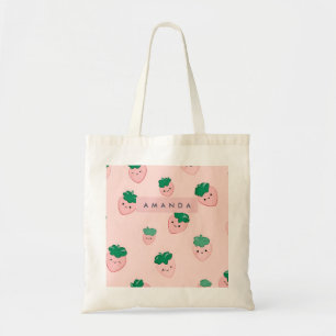 Bolsa Tote Padrão Personalizado de Morango Cuta de Pastel