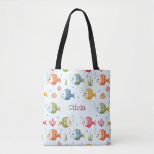 Bolsa Tote Padrão Personalizado de Peixes Tropicais Divertido