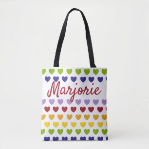Bolsa Tote Padrão Personalizado de Stripes do Coração do A