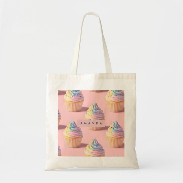 Bolsa Tote Padrão personalizado do Cupcake Arco-Íris do Paste (Frente)