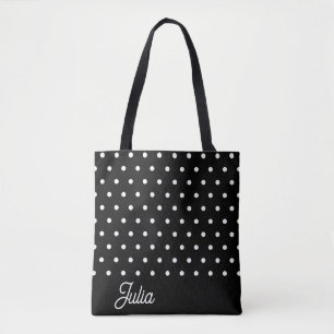 Bolsa Tote Padrão Polka branco preto personalizado elegante