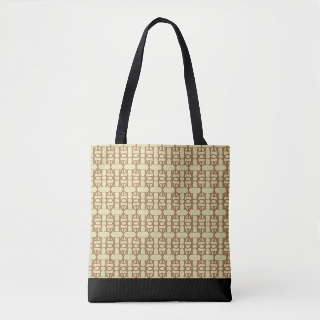 Bolsa Tote Padrão preto, areia e castanho legante (Frente)